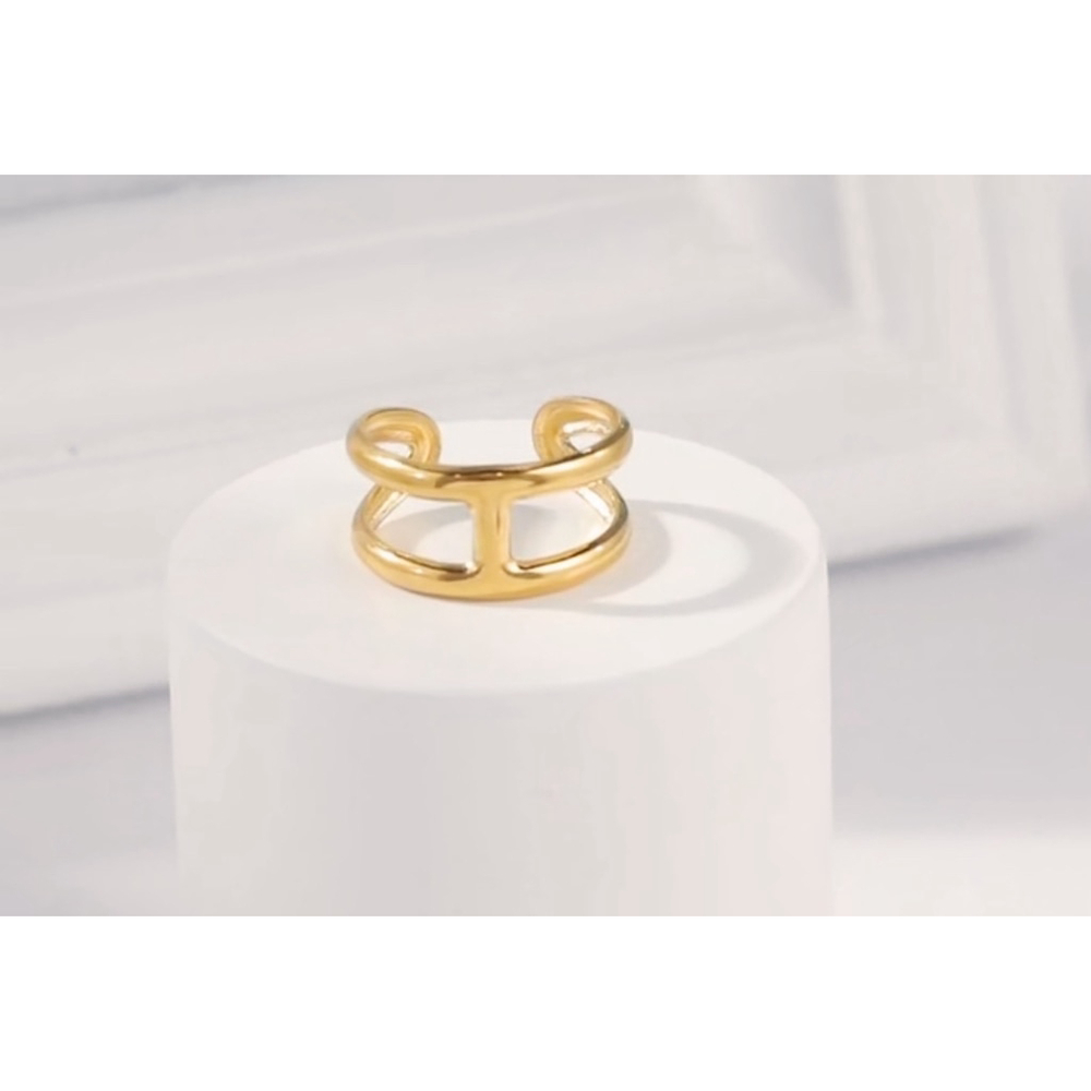 NEW Unisex H Bar Ring, Gold-Plated .925 Band, Adjustable 10.5mm‎